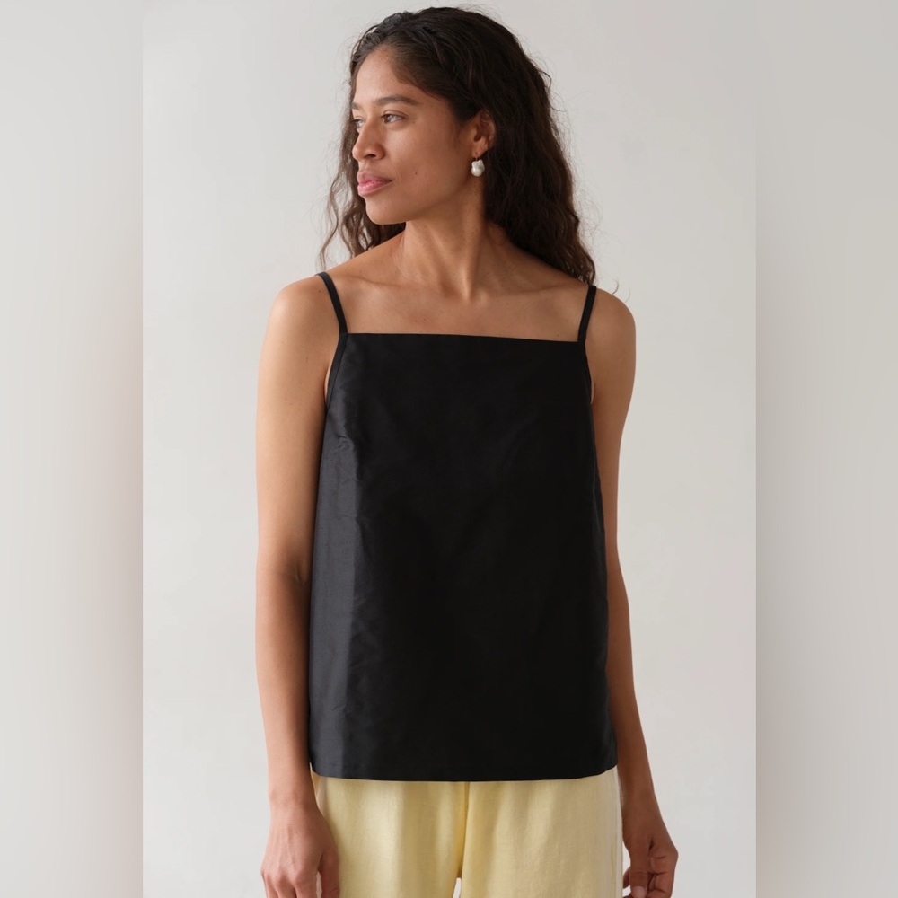 DONNI. The Taffeta Shell Tank in Jet Black